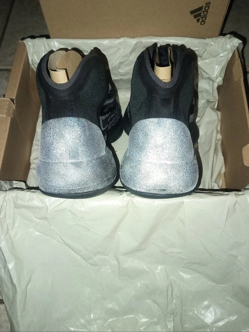 Adidas Yeezy QNTM Onyx Size 5M Black and Silver Slip-On Knit Sneakers Brand New